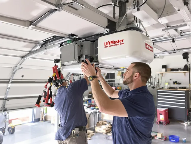 Mint Hill Garage Door Repair technician performing advanced diagnostics on garage opener in Mint Hill